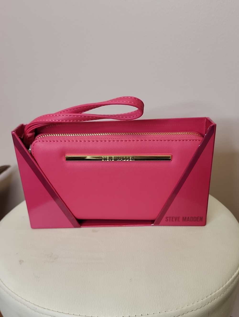 Steve Madden Hot Pink Wristlet Clutch with Gold Accent